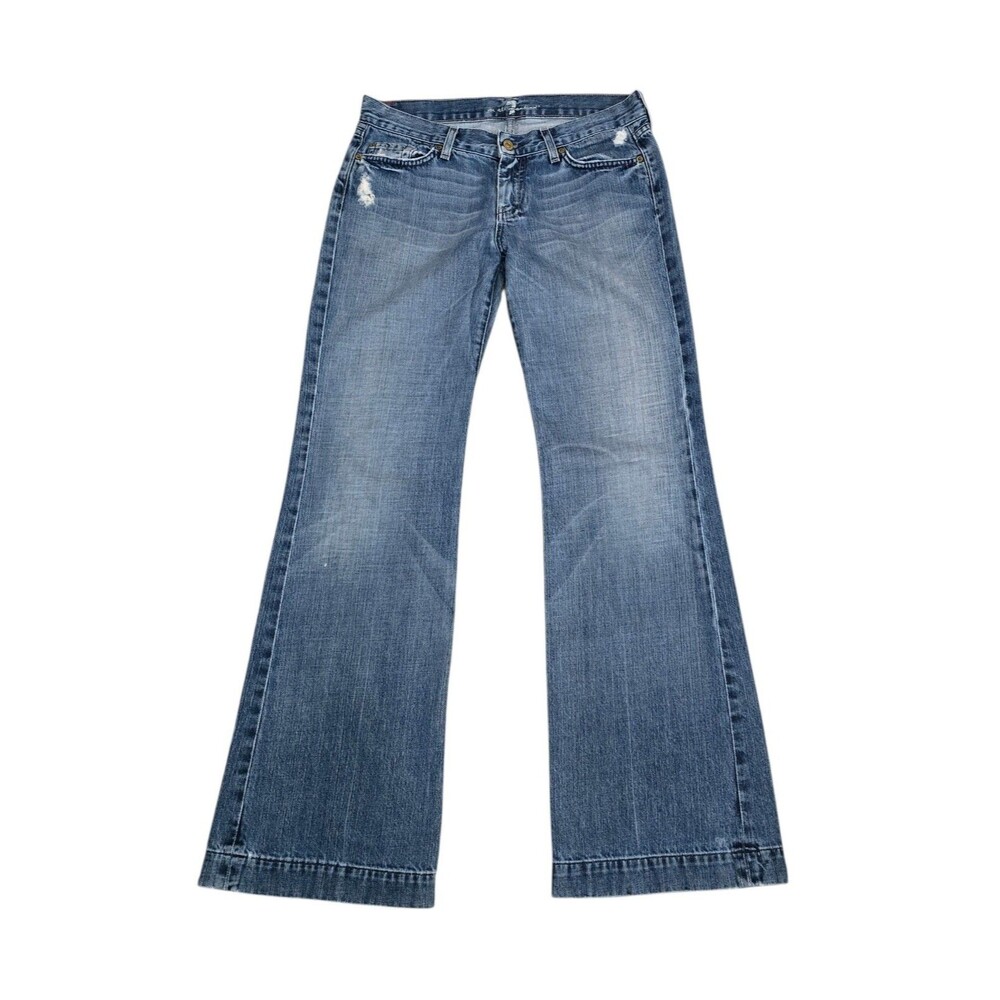 7 For All Mankind Vintage Dojo Flare Jeans Womens 30 Distressed Hem USA Made